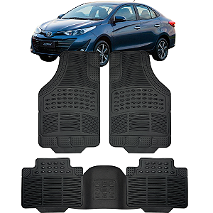 Jogo Tapete Automotivo 5 Peça Preto Borracha PVC Com Tunel Yaris Sedan