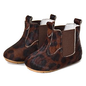 Botina Infantil Feminino em Couro Cor Onça Cano Curto - Modelo 1612 | Bili Bilu