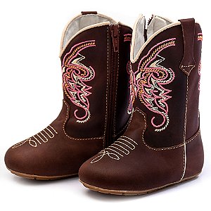 Bota Texana Infantil Feminina em Couro Cor Café - Modelo 1320 | Bili Bilu