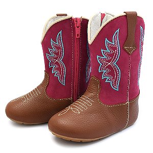 Bota Texana Infantil Feminina em Couro Cor Wisky e Pink - Modelo 1408 | Bili Bilu