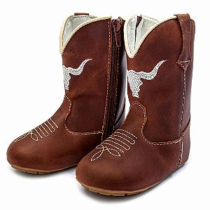Bota Texana Infantil Unissex em Couro Cor Havana - Modelo 1313 | Bili Bilu