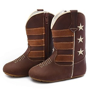 Bota Texana Infantil Unissex em Couro Cor Café e Mel - Modelo 1306 | Bili Bilu