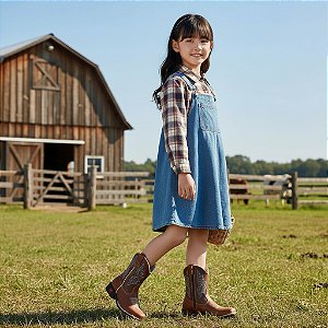 Bota Texana Infantil Feminina em Couro Cor Wisky e Tam - Modelo 5010 | Bili Bilu