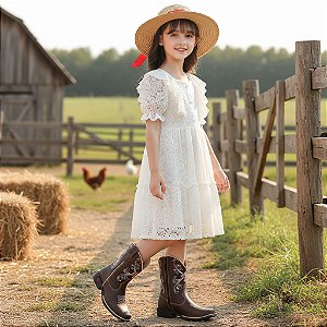 Bota Texana Infantil Feminina em Couro Cor Brown - Modelo 5017 | Bili Bilu