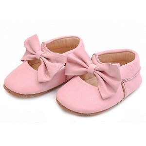 Calçado Moccs Infantil Feminino em Couro Cor Rosa - Modelo 3302 | Bili Bilu
