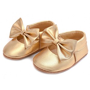 Calçado Moccs Infantil Feminino em Couro Cor Ouro - Modelo 3303 | Bili Bilu