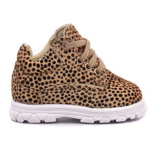Tênis Infantil Feminino em Couro Cor Leopardo - Modelo 2104 | Bili Bilu