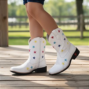 Bota Texana Infantil Feminina em Couro Cor Branca - Modelo 5034 | Bili Bilu