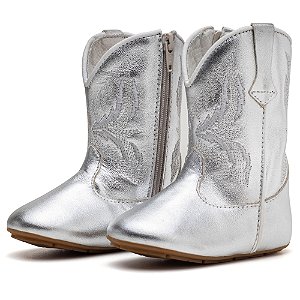 Bota Texana Infantil Feminina em Couro Cor Prata - Modelo 1326 | Bili Bilu