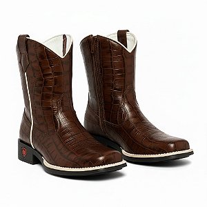 Bota Texana Infantil Unissex em Couro Croco Cor Café - Modelo 5025 | Bili Bilu