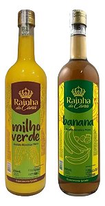 Kit 1un Cachaça de Sabor Milho Verde Rainha da Cana 700ml + 1un Cachaça de Sabor Banana Rainha da Cana 700ml