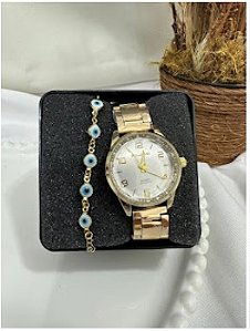 Kit folheado a ouro ( Relógio + pulseira) Unisex