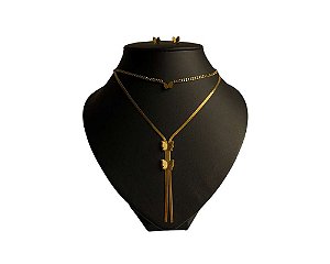 CONJUNTO DOURADO BRINCO E COLAR BORBOLETA