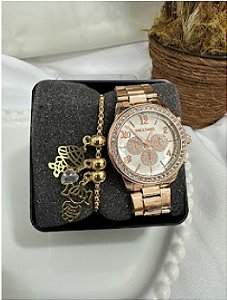 Relogio + Pulseira folheada Kit