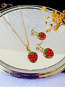 Conjunto brinco + coloar folheados