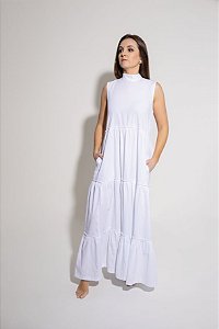 VESTIDO TRICOLINE GOLA BRANCO