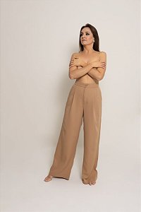 CALÇA CREPE ALFAIATARIA PREGAS CAMEL
