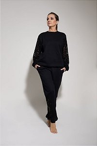 CONJUNTO MOLETOM RENDA PRETO