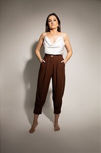 CALÇA CREPE ALFAIATARIA CENOURA MARROM