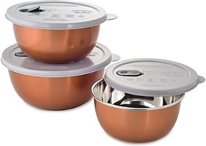 Jogo 3 Potes De Cozinha Herméticos Para Microondas E Freezer Com Saída De Vapor Bronze