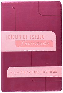Bíblia de Estudo Facilitado - Notas de Philip Yancey e Tim Stafford, Capa Couro Sintético Rosa Tamanho Médio, NVI