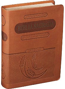 Bíblia Sagrada Letra Grande, Capa Luxo Couro Sintético Marrom Tamanho Pequeno, Almeida , NTLH