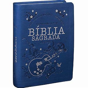 Bíblia Sagrada Letra Grande, Capa Luxo Couro Sintético Azul Escuro Tamanho Pequeno, NTLH