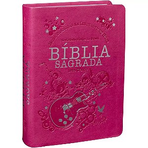 Bíblia Sagrada Letra Grande, Capa Luxo Couro Sintético Rosa Tamanho Pequeno, NTLH