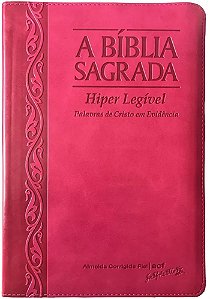 A Bíblia Sagrada Híper Legível, Capa Luxo Rosa Tamanho Grande, Palavra Jesus em Vermelho, ACF