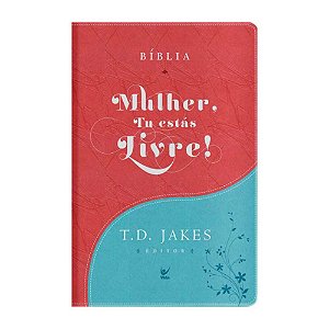 Bíblia Mulher, Tu Estás Livre, Capa Luxo Turquesa e Vermelho Tamanho Grande, AEC - Ed. Vida