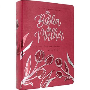 A Bíblia da Mulher SBB, Tamanho Médio, Capa Luxo Tulipa Rosa Pink, Borda Florida, Letra Normal, Almeida ARC065NBEM