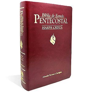 Bíblia de Estudo Pentecostal, Harpa Cristã, Capa Luxo Vinho Tamanho Médio, Almeida RC