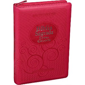 Bíblia Sagrada SBB Letra Gigante, Capa Luxo Rosa Pink Com Zíper Tamanho Médio, Almeida RA