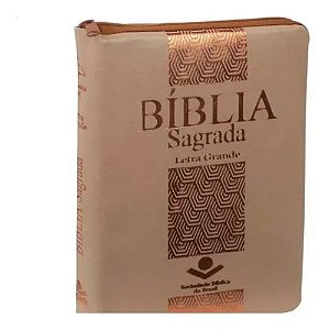Bíblia Sagrada Letra Grande SBB, Capa Vinil Nude com Zíper Tamanho Médio, Almeida RC