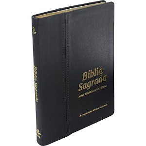 Bíblia Sagrada Slim SBB, Tamanho Grande, Capa Luxo Preta Couro Legítimo, Letra Grande, NAA NA89