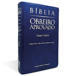 Bíblia Obreiro Aprovado, Tamanho Médio Capa Luxo Azul, Com Harpa Cristã, Sem Índice - ARC