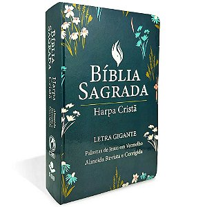 Bíblia Letra Gigante Popular CPAD, Tamanho Médio, Capa Semiflex Floral Verde Escuro, Harpa Cristã, Pal.Jesus Verm, ARC