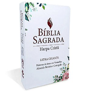 Bíblia Letra Gigante Popular CPAD, Tamanho Médio, Capa Semiflex Floral Branca, Harpa Cristã, Pal.Jesus Vermelho, ARC
