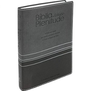 Bíblia de Estudo Plenitude, SBB, Capa Couro Sintético Preto e Cinza Chumbo Escuro, Tamanho Grande, Sem Índice - ARA