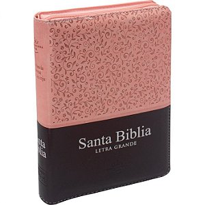 Santa Bíblia, SBB, Letra Grande, Capa Luxo Rosa com Zíper, Tamanho Pequeno, Com Índice - Reina Valera