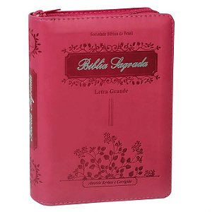 Bíblia Sagrada SBB Letra Grande, Tamanho Médio Com Índice, Capa Luxo Pink Com Zíper, Almeida RC-  ARC045TIZLG