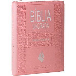 Bíblia Sagrada Letra Gigante SBB, Tamanho Grande, Harpa Cristã, Capa Luxo Rosa, Índice, Zíper, PJV, Almeida ARC085HTIZ