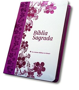 Bíblia Sagrada SBB, Tamanho Médio, Capa Luxo Branca Orquidea, Letra Normal - Almeida RA