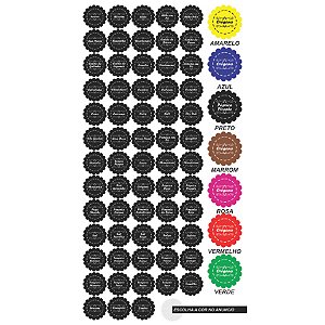 Cartela com 63 Etiquetas Adesivas Redondas para Temperos – 5cm – À Prova d’Água – Diversas Cores