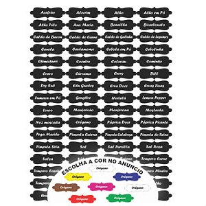 Cartela com 63 Etiquetas Adesivas 6x2cm para Temperos – À Prova d’Água – Auto Colante – Cores Variadas