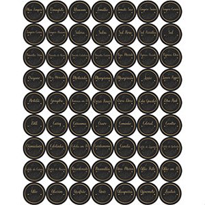 Kit com 63 Adesivos Tag Etiqueta 3x3cm Redonda Preta | À Prova d’Água para Potes de Tempero, Vidros, Tubetes e Condimentos