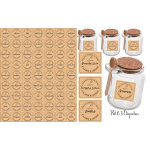 Kit com 63 Adesivos Tag Etiqueta Quadrada 3,5x3,5cm Rose | À Prova d’Água para Potes de Tempero, Vidros, Tubetes e Condimentos