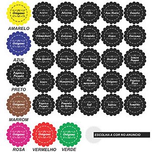 Cartela com 25 Adesivos Redondos 5cm para Temperos | Etiquetas Autocolantes à Prova d’Água para Potes e Condimentos | Cores Variadas
