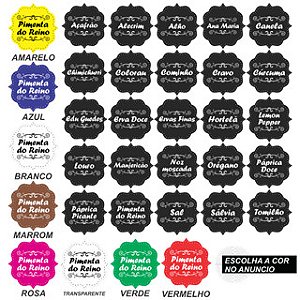 Cartela com 25 Adesivos 5x5cm para Temperos | Etiquetas Vinil à Prova d’Água para Potes, Condimentos e Mantimentos | Cores Variadas