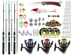 Kit De Pesca Completo 3 Varas 3 Molinetes E Acessórios